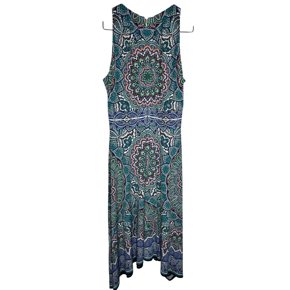 London Times Dress Womens 10 Blue Green Mandala Handkerchief Hem Sleeveless - Picture 2 of 9